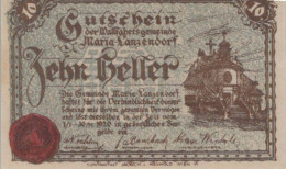 10 HELLER 1920 Stadt MARIA LANZENDORF Niedrigeren Österreich Notgeld #PD848 - [11] Emissions Locales