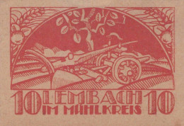 10 HELLER 1920 Stadt LEMBACH Oberösterreich Österreich Notgeld Banknote #PD766 - [11] Emissions Locales