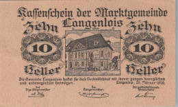 10 HELLER 1920 Stadt LANGENLOIS Niedrigeren Österreich Notgeld Papiergeld Banknote #PG601 - [11] Lokale Uitgaven