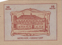 10 HELLER 1920 Stadt KRONSTORF Oberösterreich Österreich Notgeld Papiergeld Banknote #PG926 - [11] Lokale Uitgaven