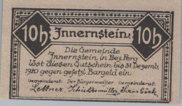 10 HELLER 1920 Stadt INNERNSTEIN Oberösterreich Österreich Notgeld Papiergeld Banknote #PG890 - [11] Lokale Uitgaven