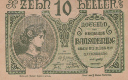10 HELLER 1920 Stadt HAUSMENING Niedrigeren Österreich Notgeld Papiergeld Banknote #PG860 - [11] Local Banknote Issues