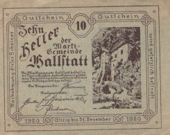 10 HELLER 1920 Stadt HALLSTATT Oberösterreich Österreich Notgeld Banknote #PD580 - [11] Lokale Uitgaven