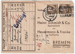 Heinr. Schmidt & Co.Zigarrenfabrik Und  & Franke Hauf-Kaffe BREMEN Siegel FULDA 20.06.1938 - Briefkaarten
