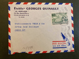 LETTRE Ets GEORGES QUINAULT "AU MARYLAND" TP HYDRAULIQUE RIZICOLE 15F OBL.MEC.2 XII 56 TANANARIVE RP - Covers & Documents