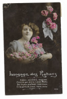 CPA - Langage Des Rubans - Portrait De Femme Avec Texte Et Fleurs - - Women
