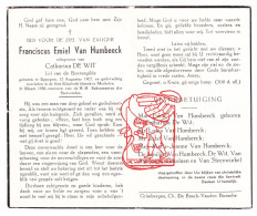 DP Franciscus Van Humbeeck ° Eppegem Zemst 1907 † Mechelen 1956 X Cath. De Wit // Van Asbroeck Gaudaen Van Steenwinkel - Images Religieuses