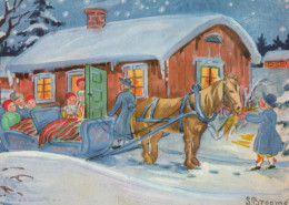 Feliz Año Navidad CABALLO Vintage Tarjeta Postal CPSM #PBM421.ES - Nouvel An