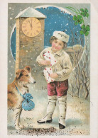 Buon Anno Natale BAMBINO OROLOGIO DA TAVOLO Vintage Cartolina CPSM #PAU022.IT - New Year