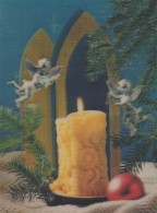 Neujahr Weihnachten KERZE LENTICULAR 3D Vintage Ansichtskarte Postkarte CPSM #PAZ044.DE - New Year