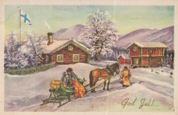 Buon Anno Natale CAVALLO Vintage Cartolina CPSMPF #PKD621.IT - New Year