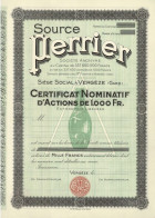Titre Nominatif - Source Perrier- Blanco - Déco - EF - Agua