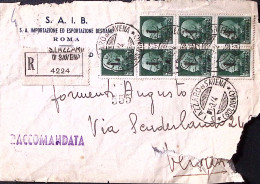 1944-Imperiale Sopr. RSI Sette C.25 Su Raccomandata S Lazzaro Di Savena (1.3.44) - Poststempel