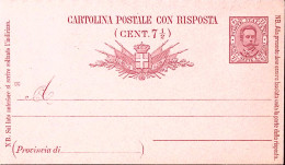 1890-Cartolina Postale RP C.7,50+7,50 (C16/90) Nuova - Stamped Stationery