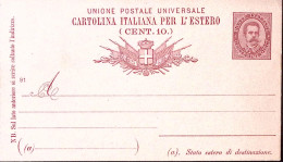 1891-Cartolina Postale C.10 Mill.91 Rosso Su Verde III^tiratura (C18/91) Nuova - Postwaardestukken