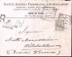 1893-effigie C.45 (46) Isolato Su Raccomandata Padova (9.12.93) - Marcofilie