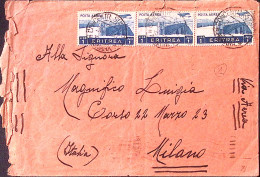 1936-ERITREA Pittorica PA Tre Lire 1 (21) Su Busta Via Aerea Annullo CONCENTR SU - Eritrea