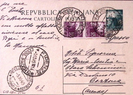 1949-Messagg. Firenze Arezzo Turno 4 , Bollo Su Cartolina Postale L.15 Fiaccola  - Ganzsachen