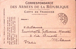 1918-Francia TRESOR ET POSTES C.2 (12.6) Su Cartolina Franchigia Da Militare Ita - 1. Weltkrieg 1914-1918