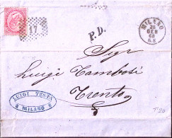 1868-effigie C.40 (T20) Isolato Su Lettera Completa Testo Milano (28.1) Per Aust - Poststempel