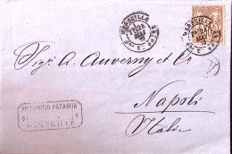 1871-Francia C.50 (69) Su Soprascritta Marsiglia (7.5) Per Napoli - 1863-1870 Napoléon III. Laure
