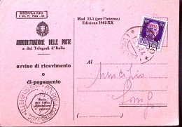 1944-Imperiale Sopr. RSI C.50 (483) Isolato Su Avviso Ricevimento Lonigo (13.4) - Poststempel