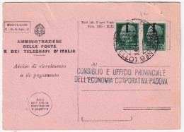 1944-Imperiale Sopr. RSI Due C.25 (491) Su Avviso Ricevimento - Poststempel