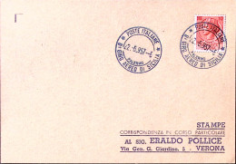 1957-9^ GIRO AEREO DI SICILIA/PALERMO (22.6) Annullo Speciale Bluastro Su Cartol - Poste Aérienne