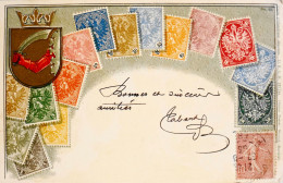 C.P.A. C. P. Philatélique Gaufrée Avec Armoiries - Représentation De Timbres Poste Anciens De La BOSNIE-HERZEGOVINE -TBE - Briefmarken (Abbildungen)