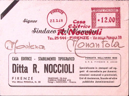 1949-R. NOCCIOLI Firenze (22.3) Lire 12 Affrancatura Meccanica (rossa) Su Cartol - Macchine Per Obliterare (EMA)