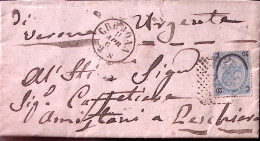 1867-SOPR. C.20/15 (25) Isolato Su Lettera Completa Testo Cremona (11.4) - Marcophilie
