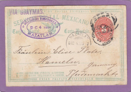ENTIER POSTAL DE MAZATLAN POUR HAMELN,ALLEMAGNE,1893. - Mexique