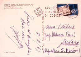 1967-CODICE POSTALE Lire 20 Isolato Su Cartolina (Passo Del Muraglione) Per San  - 1961-70: Poststempel