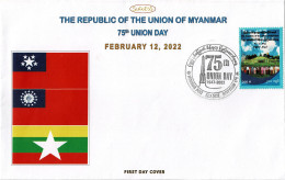 MYANMAR 2022 Mi 528 75th ANNIVERSARY OF UNION DAY FDC TYPE II - Myanmar (Birma 1948-...)