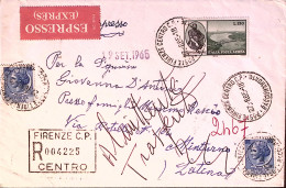 1965- Giovanni Da Verrazzano Lire 130 + Siracusana Coppia Lire 60 Su Busta Racco - 1961-70: Poststempel