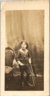 CP Carte Photo D'époque Photographie Vintage Enfant Cerceau Marinière Jouet - Autres & Non Classés