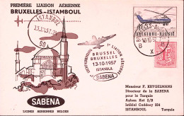 1957-Belgio I^volo SABENA Bruxelles-Istanbul - Luchtpost