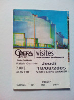 Ticket D'entrée Opéra National De Paris  Palais Garnier France - Eintrittskarten