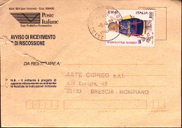 2000-GIORNATA FRANCOBOLLO'99 Lire 800 Isolato Su Avviso Ricevimento - 1991-00: Poststempel