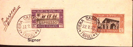 1927-LIBIA 1 FIERA TRIPOLI C.60 E Lire 1,25 Su Largo Frammento Di Espresso Annul - Libya