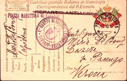 1917-V GRUPPO DI SEZIONI AEROSTATICHE Tondo Viola Su Cartolina Franchigia Posta  - War 1914-18