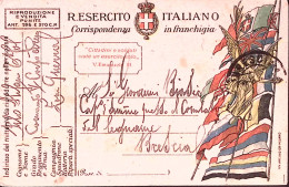 1918-Cartolina Franchigia Vittoria E Bandiere Viaggiata Con Al Verso Frase "LA M - War 1914-18