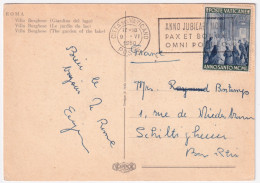 1950-VATICANO Anno Santo Lire 10 (135) Isolato Su Cartolina (Roma Villa Borghese - Covers & Documents