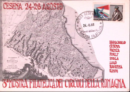 1968-MOSTRA CIRCOLI ROMAGNA Timbro Speciale Cesena (24.8) Su Cartolina Manifesta - Forlì