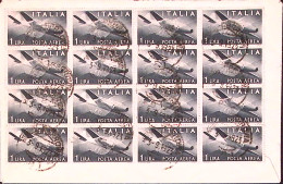 1948-Posta Aerea Blocco Di Sedici Lire 1 Al Verso Di Busta Roma (3.9.48) - 1946-60: Marcophilie