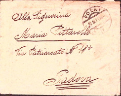 1921-POLA 1/2f Annullo Austriaco (10.3) Su Busta Affr. Al Verso Leoni C.5 E 10 + - Marcophilie