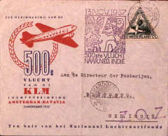 1937-OLANDA NEDERLAND 500 VOLO KLM AMSTERDAM-BATAVIA Amsterdam-Central Station ( - Nederlands-Indië
