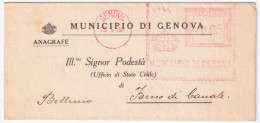 1936-GENOVA/MUNICIPIO Annullo Meccanico ROSSA (25.5) Su Piego - Machines à Affranchir (EMA)
