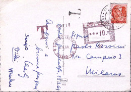 1964-TASSAZIONE MECCANICA Lire 10 Milano (6.4) Su Cartolina Affrancatura Insuffi - Franking Machines (EMA)