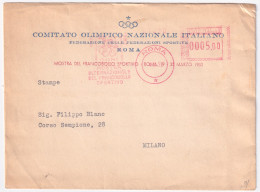 1952-AFFRANCATRICE MECC. (rossa) CONI MOSTRA INTERN. FRANCOBOLLO SPORTIVO/ROMA ( - Machines à Affranchir (EMA)